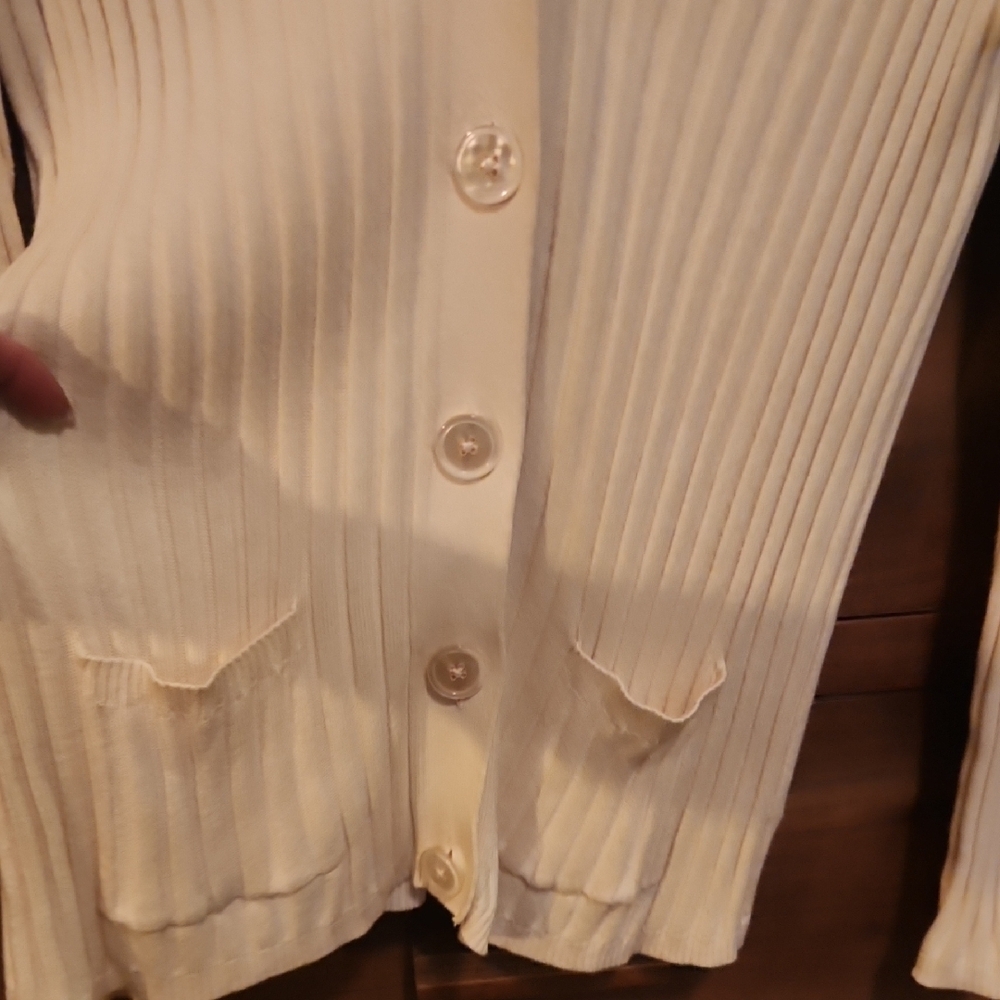 Talbots Cream Ribbed Button-Up Classic Casual Spring Cardigan Size Large - Picture 4 of 5
